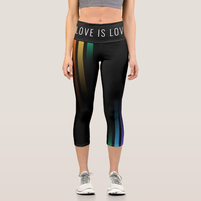 Gradient Abstract Rainbow Pattern Pride Capri Leggings (Front)