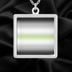 Gradient Agender Pride Flag with Custom Name Silver Plated Necklace