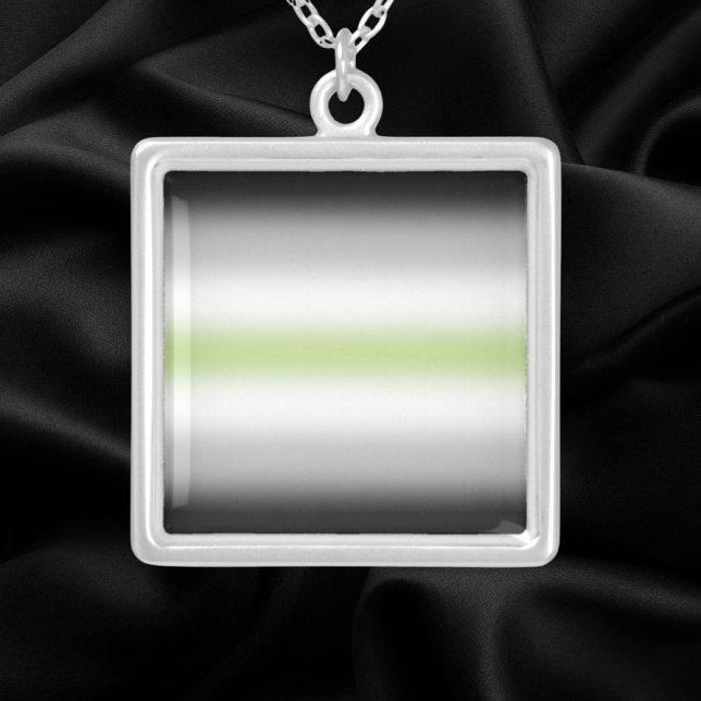 Gradient Agender Pride Flag with Custom Name Silver Plated Necklace (Creator Uploaded)