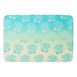 Gradient aqua blue and yellow seashell pattern bath mat