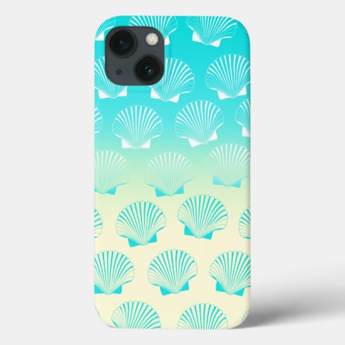 Gradient aqua blue and yellow seashell pattern iPhone 13 case