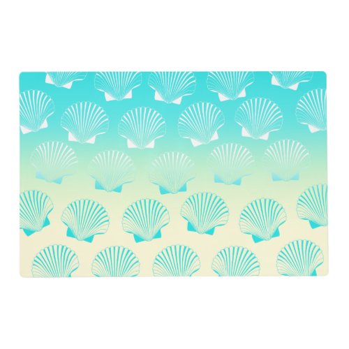 Gradient aqua blue and yellow seashell pattern placemat