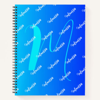 Gradient Aqua & Blue Color - Name Monogrammed Notebook