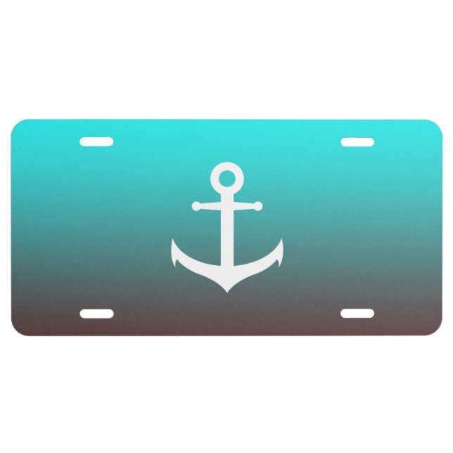 Gradient aqua red | white anchor license plate (Front)