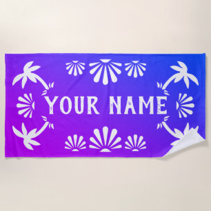 Gradient beach palm tree personalized name towel