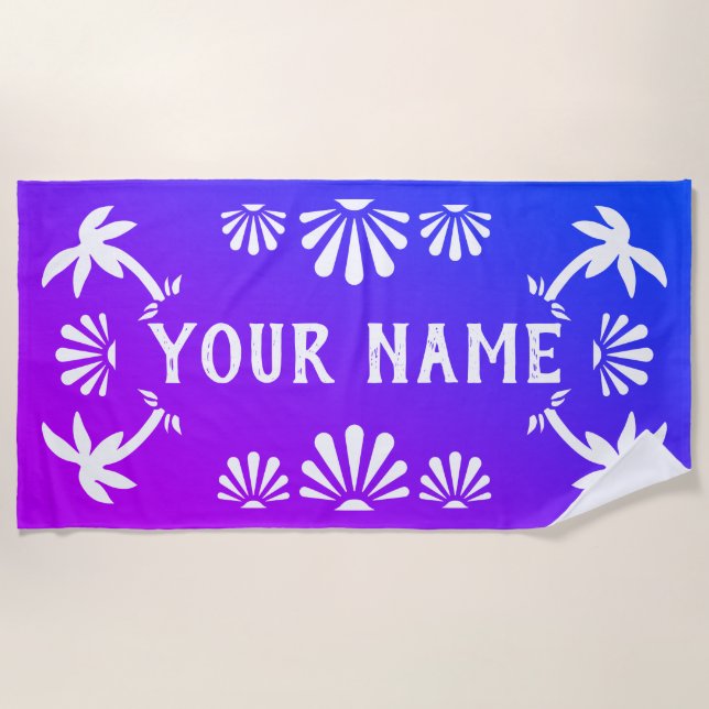Gradient beach palm tree personalized name towel (Front)