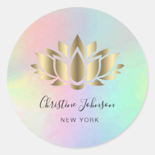 gradient beige lotus logo on pastel colors classic round sticker