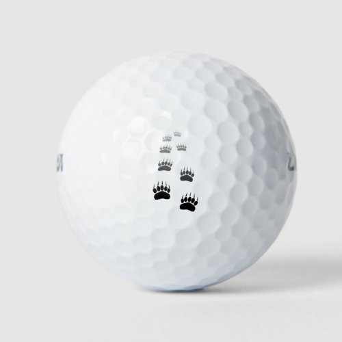 Gradient Black Bear Paw Print Golf Balls