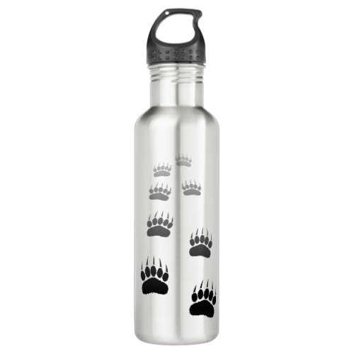 Gradient Black Bear Paw Print Stainless Steel Water Bottle