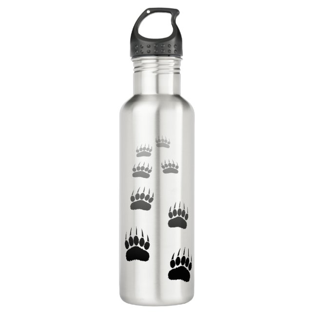 Gradient Black Bear Paw Print Stainless Steel Water Bottle (Front)
