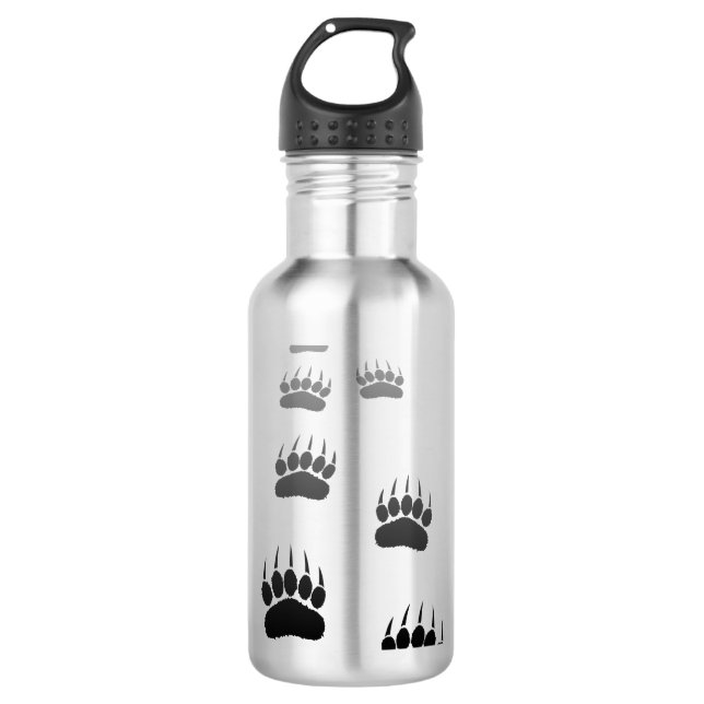 Gradient Black Bear Paw Print Stainless Steel Water Bottle (Front)