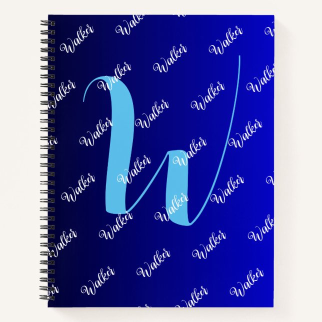 Gradient Black Blue Color - Initial Name Monogram Notebook (Front)