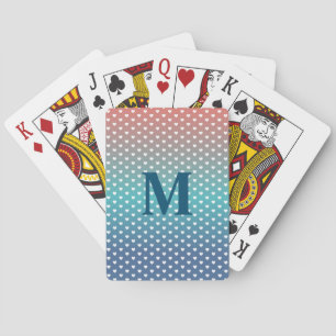 Gradient Blue and Orange Simple Hearts Pattern Poker Cards