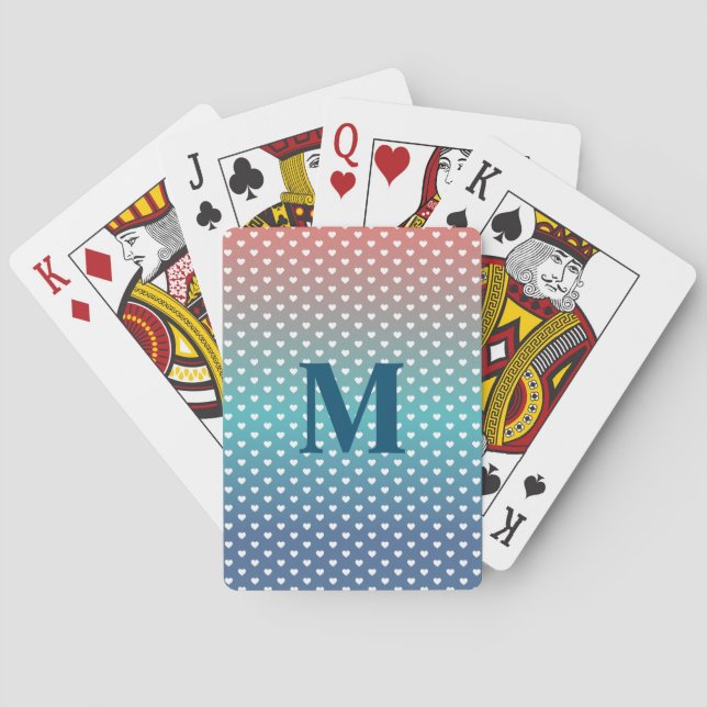 Gradient Blue and Orange Simple Hearts Pattern Poker Cards (Back)