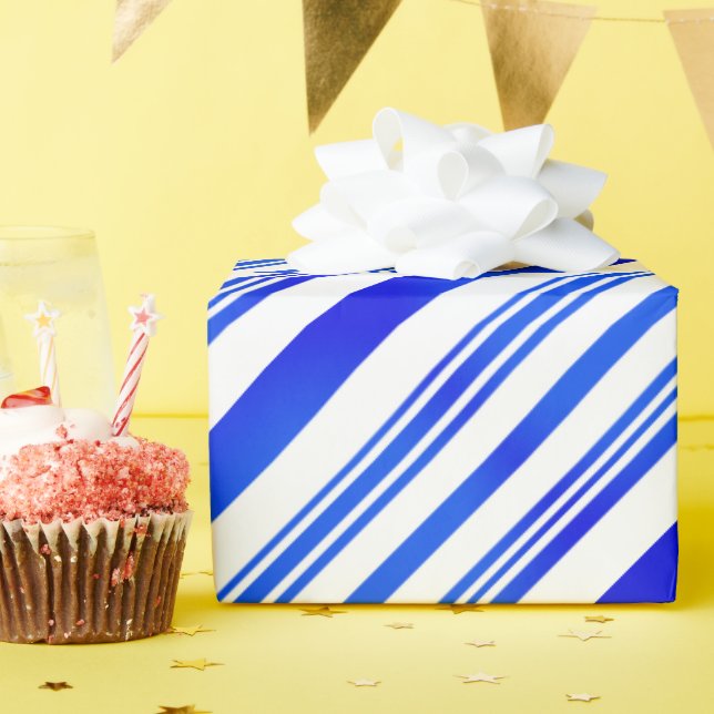 Gradient Blue and White Stripes Wrapping Paper (Birthday Party)
