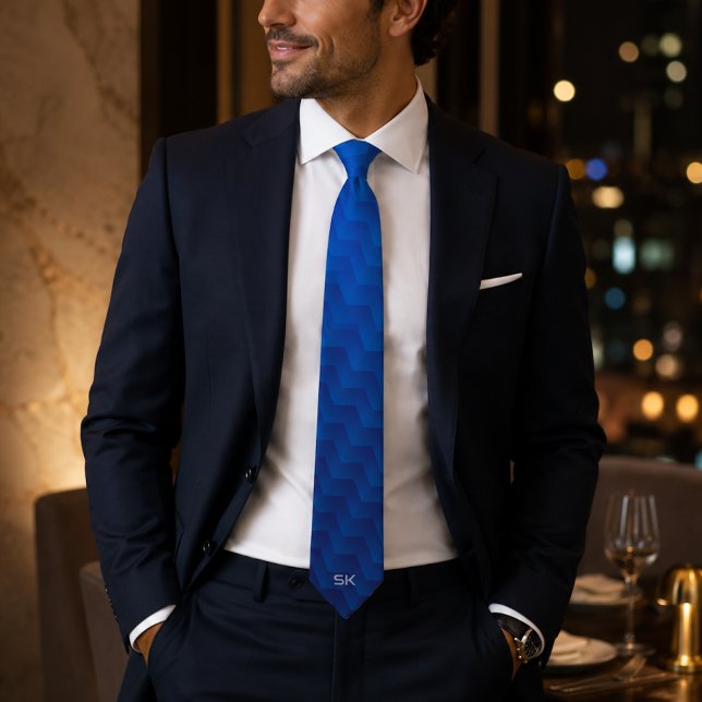 Gradient Blue Chevron Monogram  Neck Tie (Creator Uploaded)