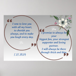 GRADIENT BLUE FLORAL WEDDING VOWS DISPLAY POSTER