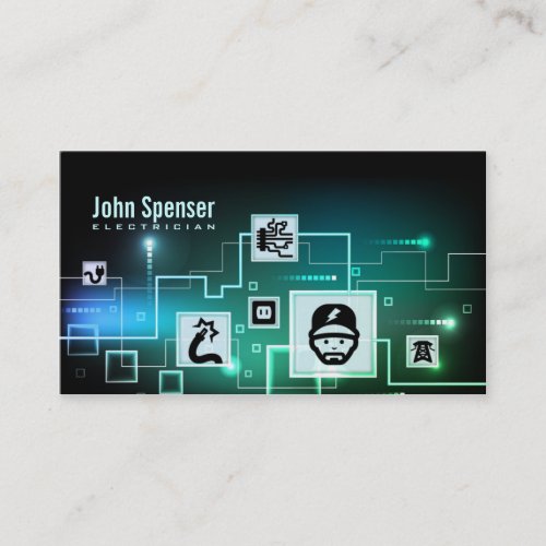 Gradient Blue  Green Electrician Business Card