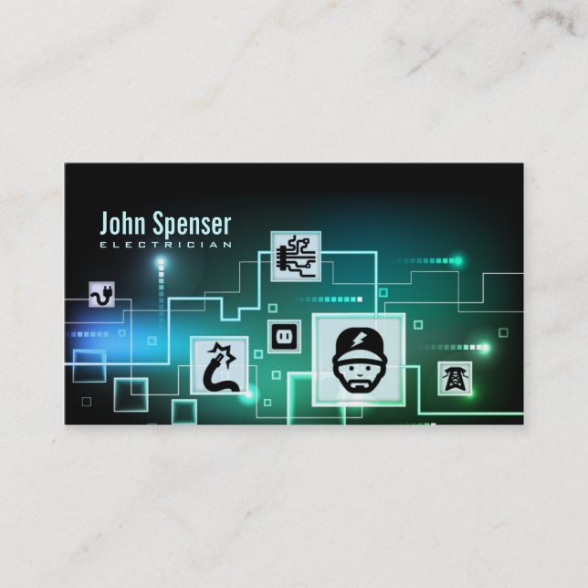 Gradient Blue & Green Electrician Business Card (Front)