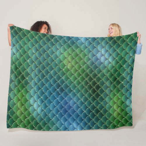 Gradient Blue Green Mermaid Scale  Fleece Blanket