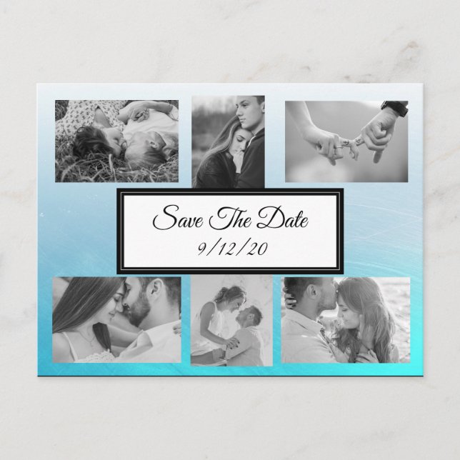 Gradient Blue  Photo Save the Date Postcard (Front)