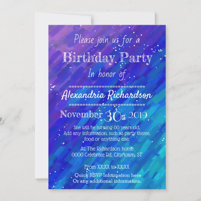 Gradient blue purple modern birthday party invitation (Front)