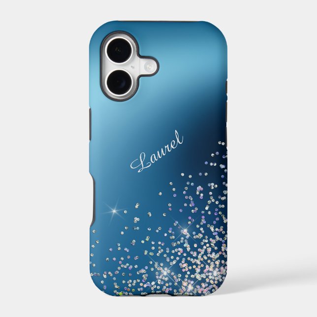Gradient Blue Sky Silver Glow Confetti Case-Mate iPhone Case (Back)
