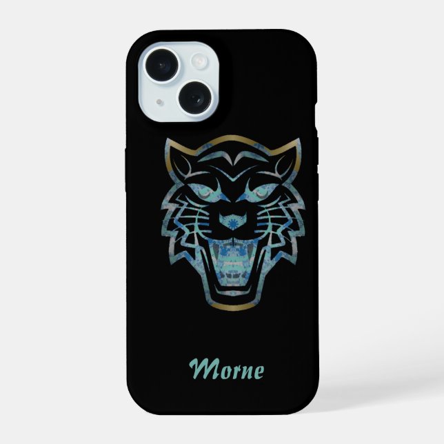 Gradient blue tiger silhouette monogram iphone case (Back)