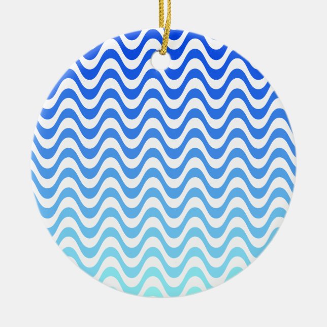 Gradient Blue Waves Ceramic Ornament (Front)