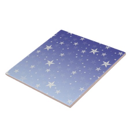 Gradient Blue White Stars Pattern Ceramic Tile