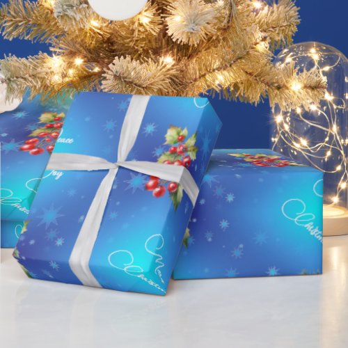 Gradient Blue with Stars Peace and Joy Wrapping Paper