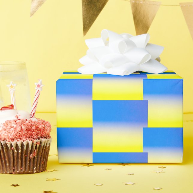 Gradient Blue & Yellow Geometric Ukraine Inspired Wrapping Paper (Birthday Party)
