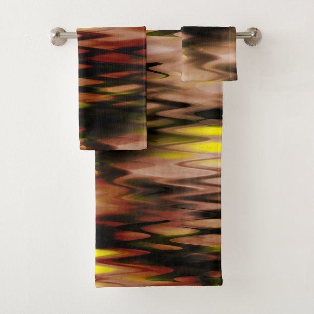 Gradient brown to yellow forming abstract zig-zag  bath towel set (Insitu)