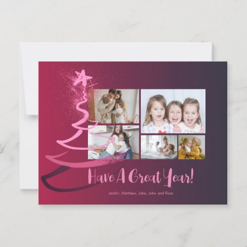 Gradient Burgundy Glitter Tree 5 Photos Holiday Postcard