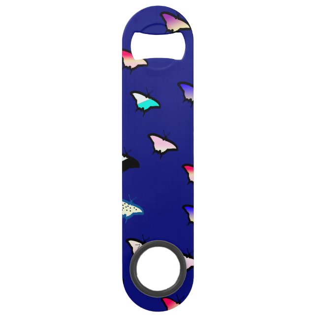 Gradient Butterflies on Blue Speed Bottle Opener (Back)