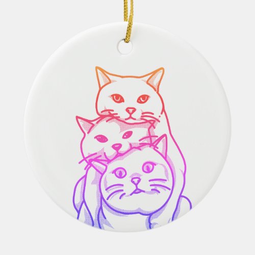 Gradient ceramic ornament of 3 cute cats