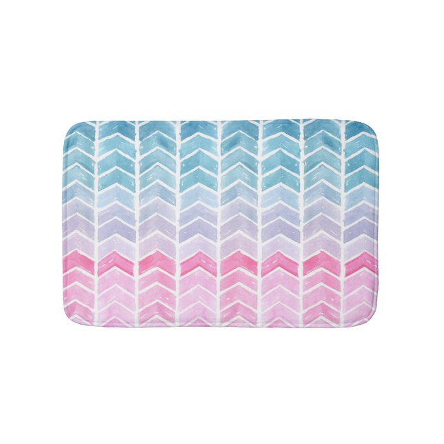 Gradient Chevron: Watercolor Herringbone Pattern. Bath Mat (Front)