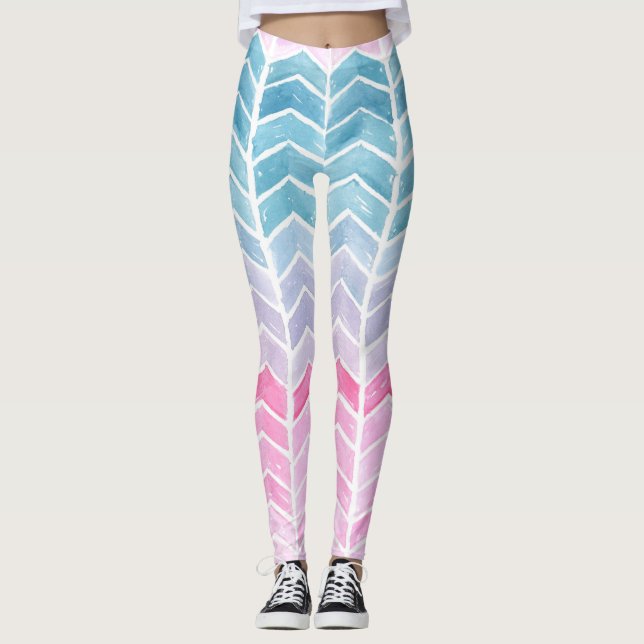 Gradient Chevron: Watercolor Herringbone Pattern. Leggings (Front)