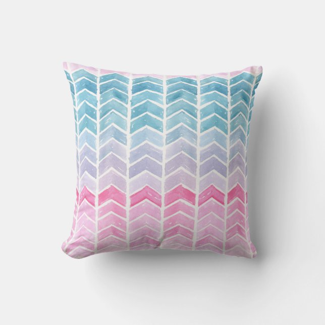 Gradient Chevron: Watercolor Herringbone Pattern. Throw Pillow (Front)