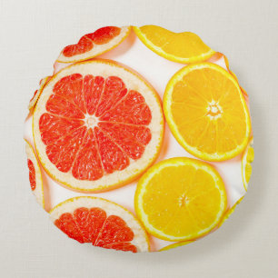 Gradient color citrus slices on white backgroundab round pillow