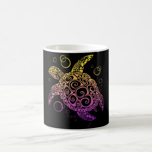 Gradient Color Sea Turtle Drawing, Sea Turtle Coffee Mug (Center)
