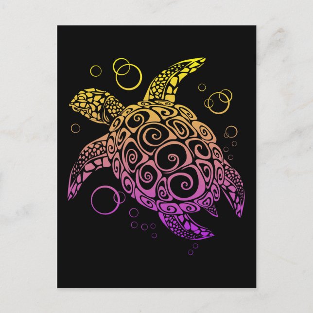 Gradient Color Sea Turtle Drawing, Sea Turtle Postcard (Front)