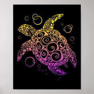 Gradient Color Sea Turtle Drawing, Sea Turtle Poster