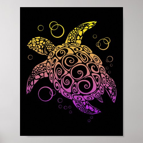 Gradient Color Sea Turtle Drawing Sea Turtle Poster