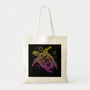 Gradient Color Sea Turtle Drawing, Sea Turtle Tote Bag