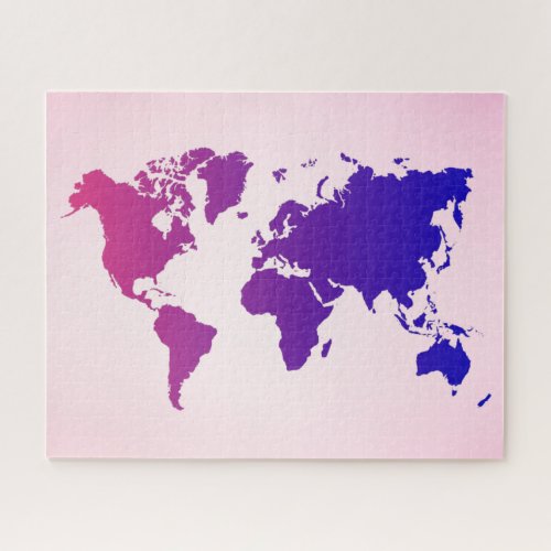 Gradient Colorful World Map Modern Trendy Pink     Jigsaw Puzzle