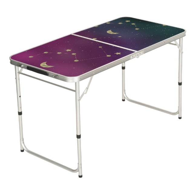 Gradient Constellation Moon Stars Purple  Beer Pong Table (Angled)