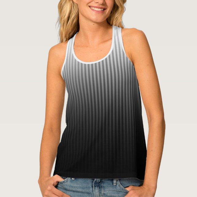 Gradient Cool Stylish Trendy Black & White Stripes Tank Top (Front)