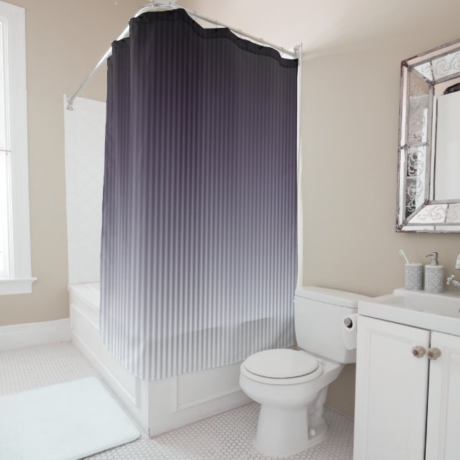 Gradient Cool Stylish Trendy Eggplant Blue Stripes Shower Curtain (In Situ)