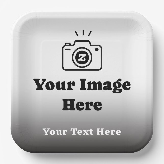 Gradient Custom Text and Image  Paper Plates (Front)
